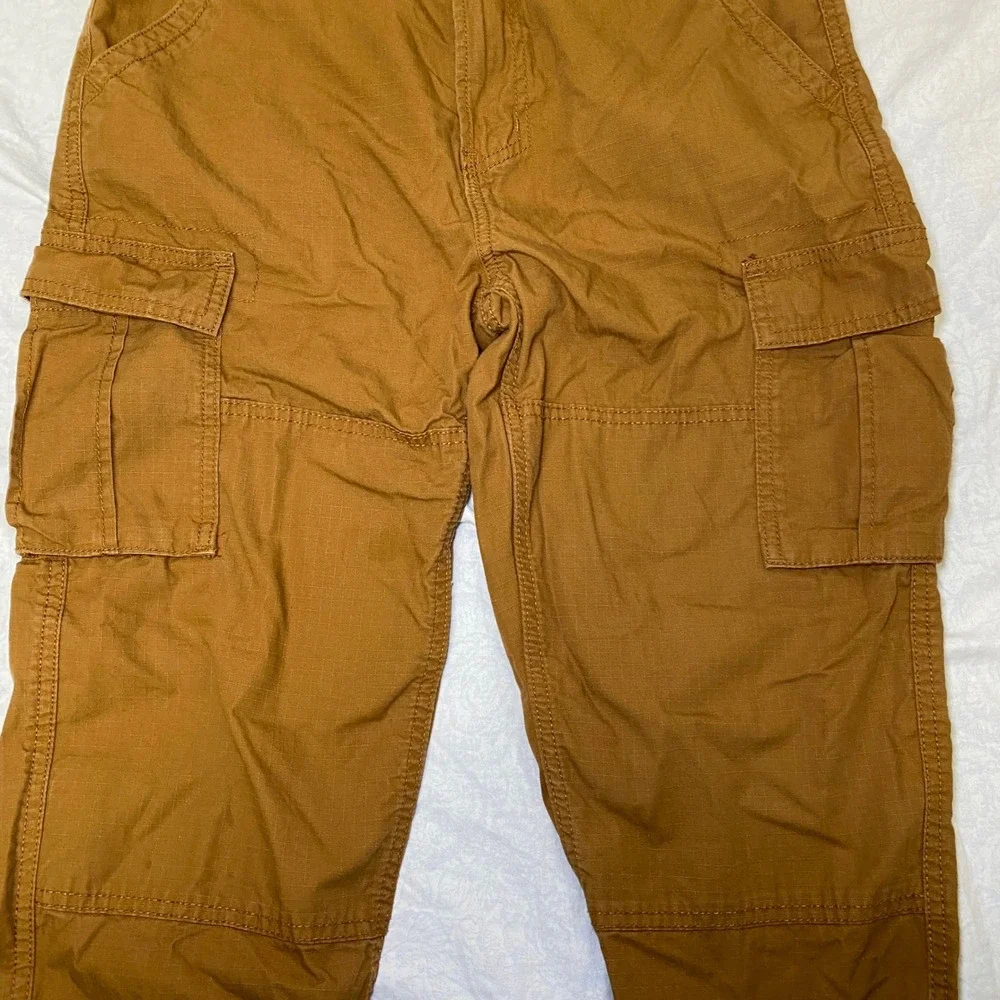 Mutual Weave Relaxed Taper Cargo Pants Brown Ripstop Cotton Mens 30x32